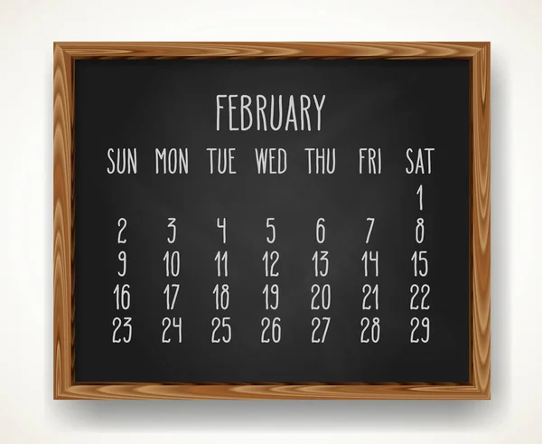 February year 2020 monthly black chalkboard calendar — 스톡 벡터