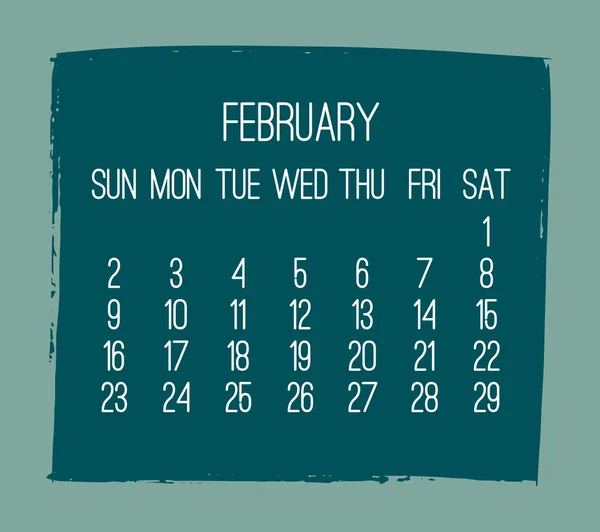 Febbraio 2020 calendario mensile pennello colpo telaio — Vettoriale Stock