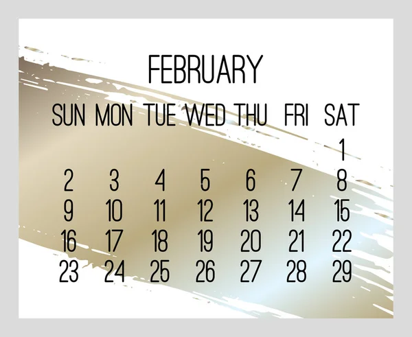Februar jahr 2020 monatlicher goldener kalender — Stockvektor