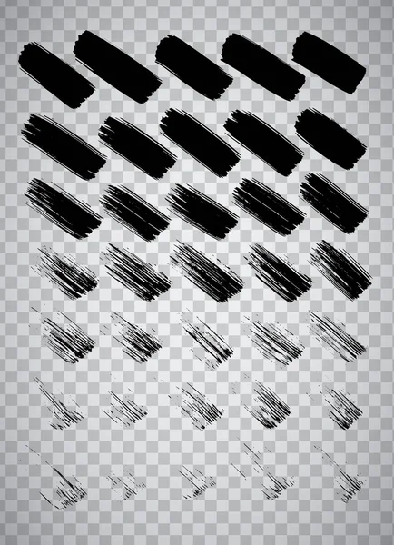 Збірка Різноманітних Чорних Гранжевих Пензлів Прозорому Фоні Набір Елементів Дизайну — стоковий вектор