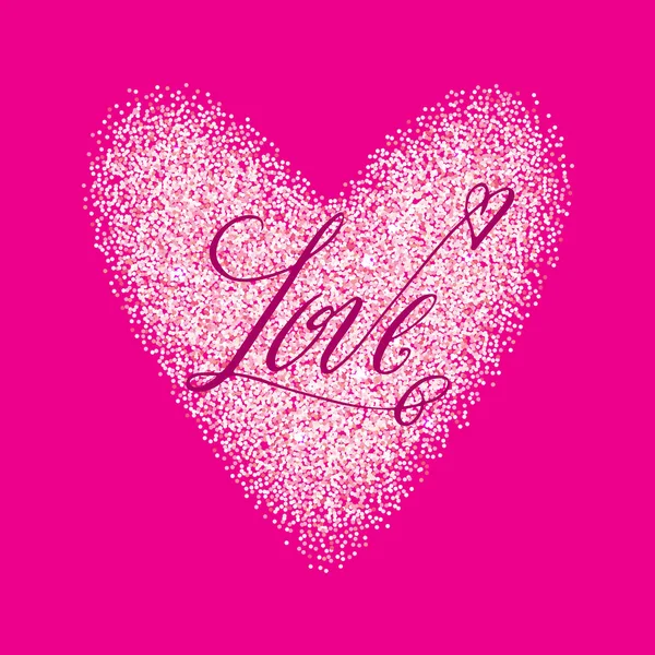 Love, Valentine's day glitter heart greeting card — Stock Vector