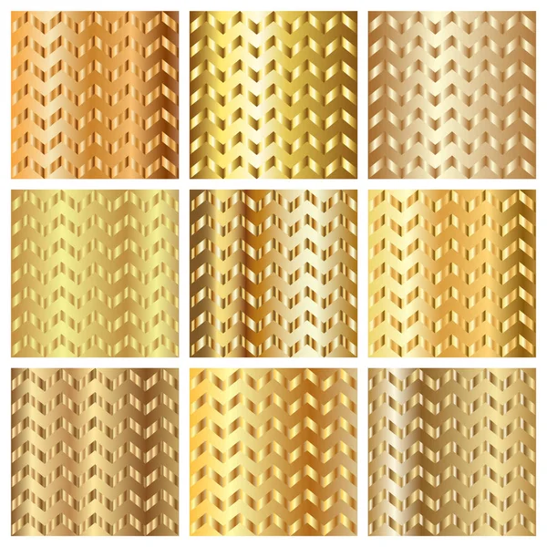 Golden gradient chevron pattern backgrounds set — Stock Vector