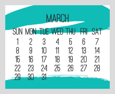 Mart 2020 Aylık el yapımı fırça darbesi takvimi