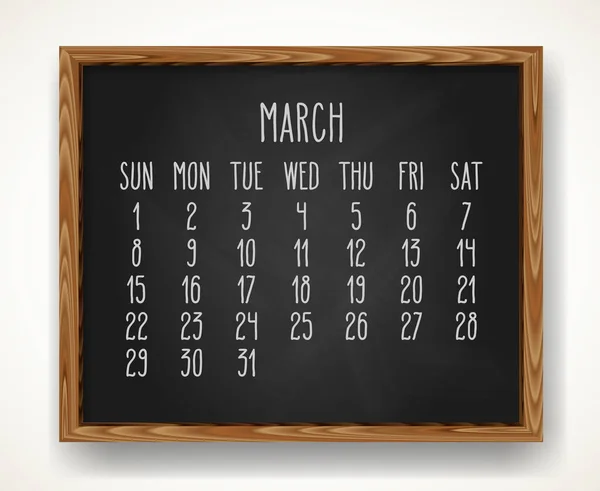 März Jahr 2020 monatlicher schwarzer Kreidekalender — Stockvektor