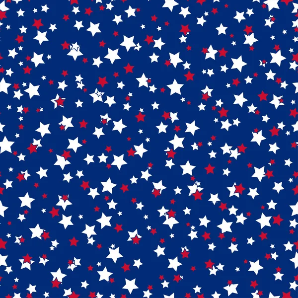Estrelas Patrióticas Americanas Sem Costura Padrão Vermelho Brilhante Azul Branco — Vetor de Stock