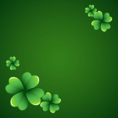 Dört yapraklı yonca yonca ile zengin yeşil Saint Patrick's Day çerçeve bırakır. İrlandalı Festivali kutlama tebrik kartı tasarım arka plan. Kare zemin.