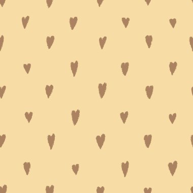 Romantik, kusursuz bir şablon. Eski bej rengi kahverengi arka planda ince kalpler. Sevgililer Günü duvar kağıdı.