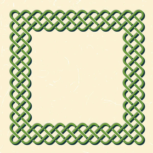 質感のヴィンテージの背景に伝統的な緑のセルティックスタイル編組結び目フレーム — ストックベクタ