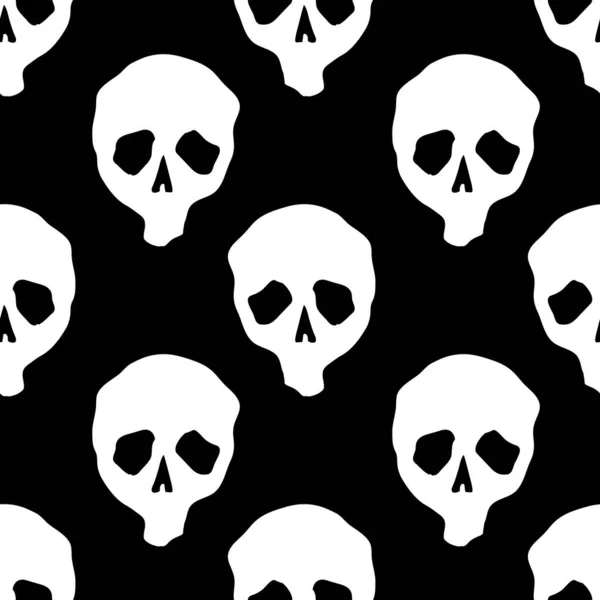 Vector Halloween Doodle Totenköpfe Nahtlose Muster Schwarz Und Weiß Design — Stockvektor