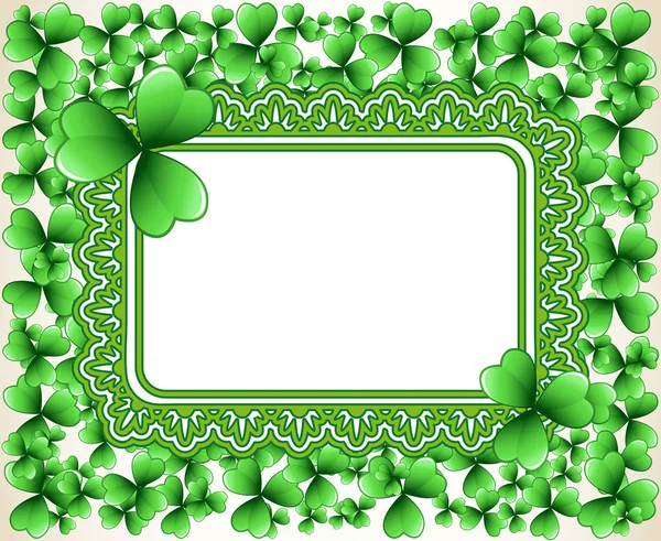 Saint Patrick Day Vector Ornate Frame Green Clover Shamrock Leaves — Stock Vector