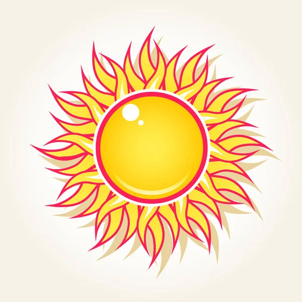 Verano Amarillo Brillante Rojo Sol Brillante Cielo Aislado Sobre Blanco — Vector de stock