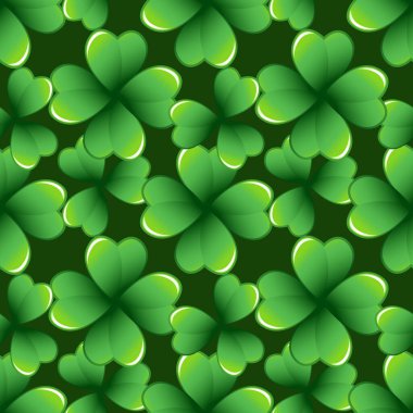 Koyu yeşil yonca vektörsüz desen bırakır. Doğanın bahar arkaplanı. İrlanda geleneksel Aziz Patrick Günü tasarım elementi.