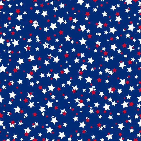 Patrón Sin Costuras Estrellas Patrióticas Americanas Rojo Brillante Azul Blanco — Archivo Imágenes Vectoriales