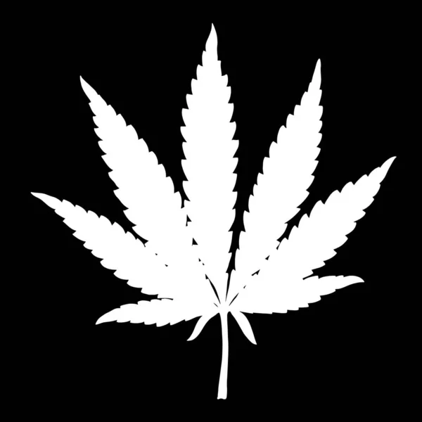 大麻叶轮廓 手绘大麻设计元素 黑色背景上白色孤立体的大麻载体图解 — 图库矢量图片