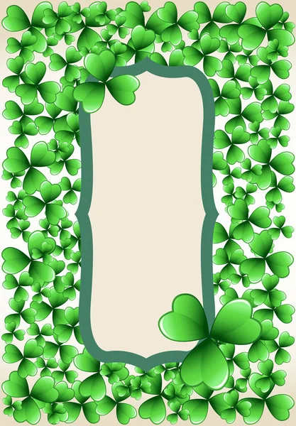 緑のクローバーのシャムロックと聖パトリックの日ビンテージ ベクトル フレームを残します アイルランドのお祭りお祝いグリーティング カード デザインの背景 自然春の花背景 — ストックベクタ