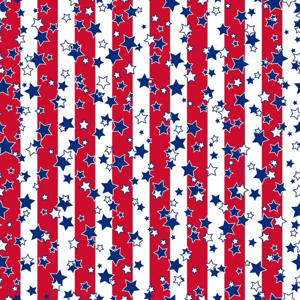 American Patriotic Stars Stripes Seamless Pattern Bright Red Blue White — Stock Vector