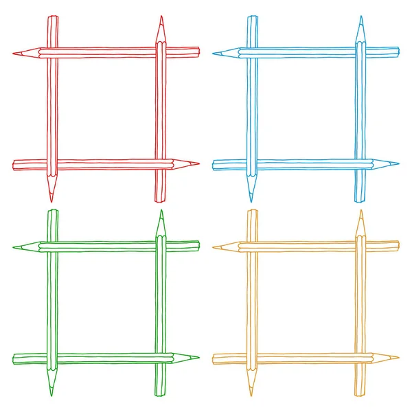 彩色铅笔手绘矢量涂鸦插图空白正方形框集 白色上方孤立的石灰蜡笔画边界 — 图库矢量图片