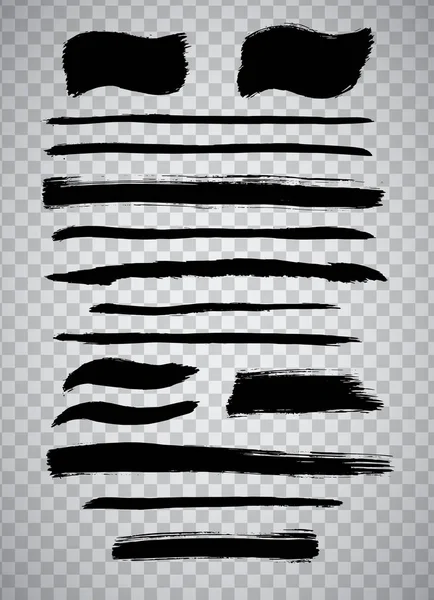 Collection Divers Coups Pinceau Grunge Noir Sur Fond Transparent Ensemble — Image vectorielle