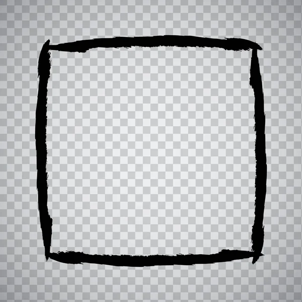 Schwarzer Grunge Pinsel Streicht Über Quadratischen Rahmen Über Transparenten Hintergrund — Stockvektor