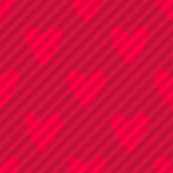 Seamless Bright Red Hearts Stripes Pattern Valentine Day Tile Background — Stock Vector