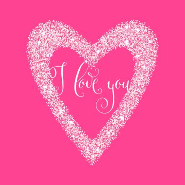 Ben de seni seviyorum. Beyaz bir kalp çerçevesiyle Sevgililer Günü tebriklerini el yazısıyla yazdı. Pembe üzerine izole edilmiş vektör romantik tatil harfleri.