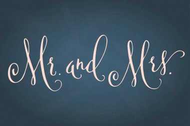 Bay ve Bayan, düğün sözleri. El yazısıyla yazılmış vektör tasarımı elementi, soluk mavi arkaplan üzerine. Geleneksel hat sanatı.