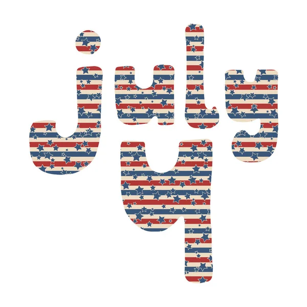 Lipca Wektor American Independence Day Ręcznie Rysowane Litery Gwiazd Paski — Wektor stockowy