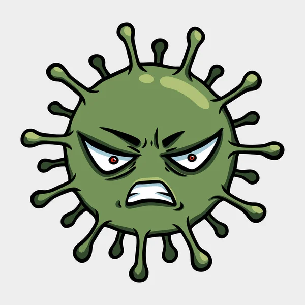 Coronavirus Buňky Zlo Charakter 2019 Ncov Pandemické Vektorové Ilustrace Zelená — Stockový vektor