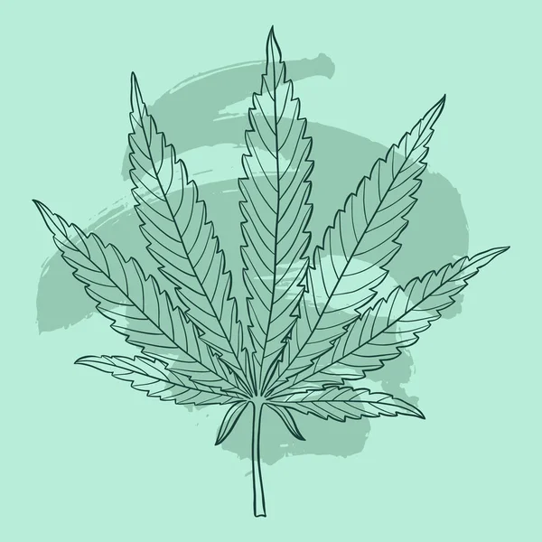 Marijuana Leaf Hand Drawn Narcotic Cannabis Design Element Green Hemp — Stock Vector