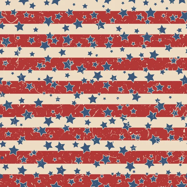 アメリカの愛国的な星やストライプは ヴィンテージの色でシームレスなパターンをテクスチャ 独立記念日ベクトル背景 — ストックベクタ