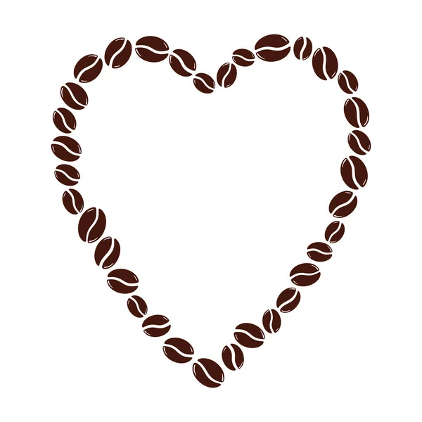 Group Roasted Coffee Beans Forming Heart Frame Love Caffeine Symbol — Stock Vector