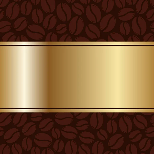 Ciemnopalone Brązowe Ziarna Kawy Złota Pusta Ramka Ilustracja Graficznego Menu — Wektor stockowy