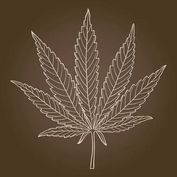 Marijuanablad Handritat Narkotiskt Cannabisdesignelement Hampa Vektor Illustration Över Brun Bakgrund — Stock vektor