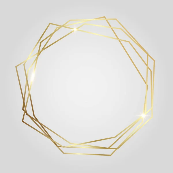 Gyllene Glänsande Glödande Polygonal Ram Isolerad Över Ljusgrå Bakgrund Guld — Stock vektor