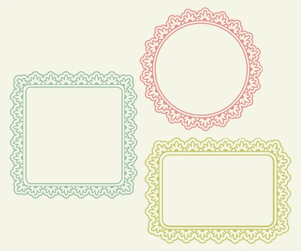Doodle Floral Ornamental Blank Retro Frames Set Isolated Beige Vector — Stock Vector