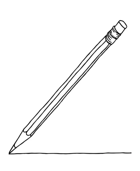 Grafitowy Ołówek Gumką Ręcznie Rysowany Rysunek Wektorowy Wektor Czarny Zarys — Wektor stockowy