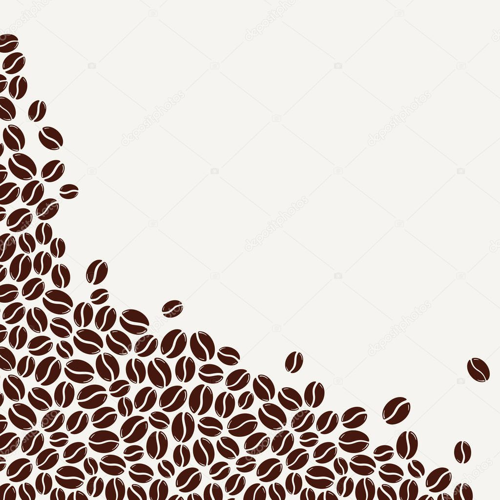 Roasted coffee beans over white blank frame. Graphic menu template vector illustration.