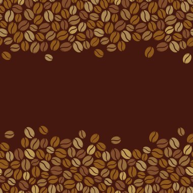Koyu kahverengi çerçeveli kavrulmuş kahve çekirdekleri. Grafik menü şablonu vektör çizimi.