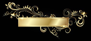 Siyah üzerine izole edilmiş altın renkli parlak bir çerçeve. Altın metal lüks, zarif, boş bir sınır. Vektör arkaplan resimleme şablonu.