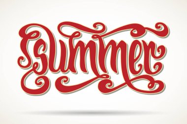 El çizimi klasik kırmızı kelime Summer beyaz arkaplanda izole edilmiş, vektör illüstrasyonu.