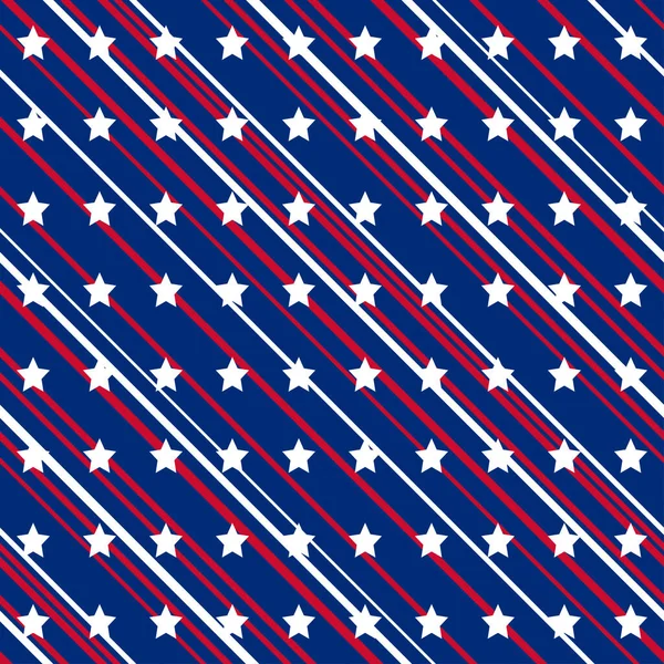 American Patriotic Stars Stripes Seamless Pattern Bright Red Blue White — Stock Vector