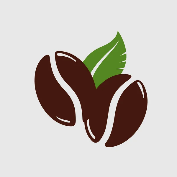 緑色の葉を持つ2つのローストコーヒー豆 カフェインシンボル 白地に描かれた手描きのグラフィックベクトルイラスト — ストックベクタ