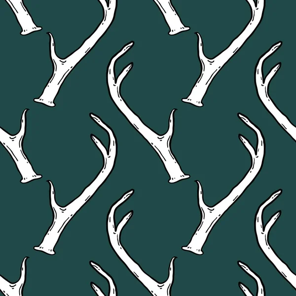Seamless Pattern White Deer Antlers Vector Background Illustration Dark Green — Stock Vector