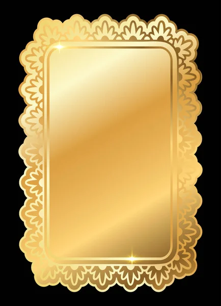 Quadro Ornamentado Brilhante Dourado Brilhante Isolado Sobre Preto Ouro Metal — Vetor de Stock