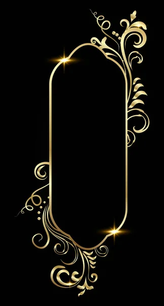 Gouden Glanzende Gloeiende Sierlijke Frame Geïsoleerd Zwart Goud Metaal Luxe — Stockvector