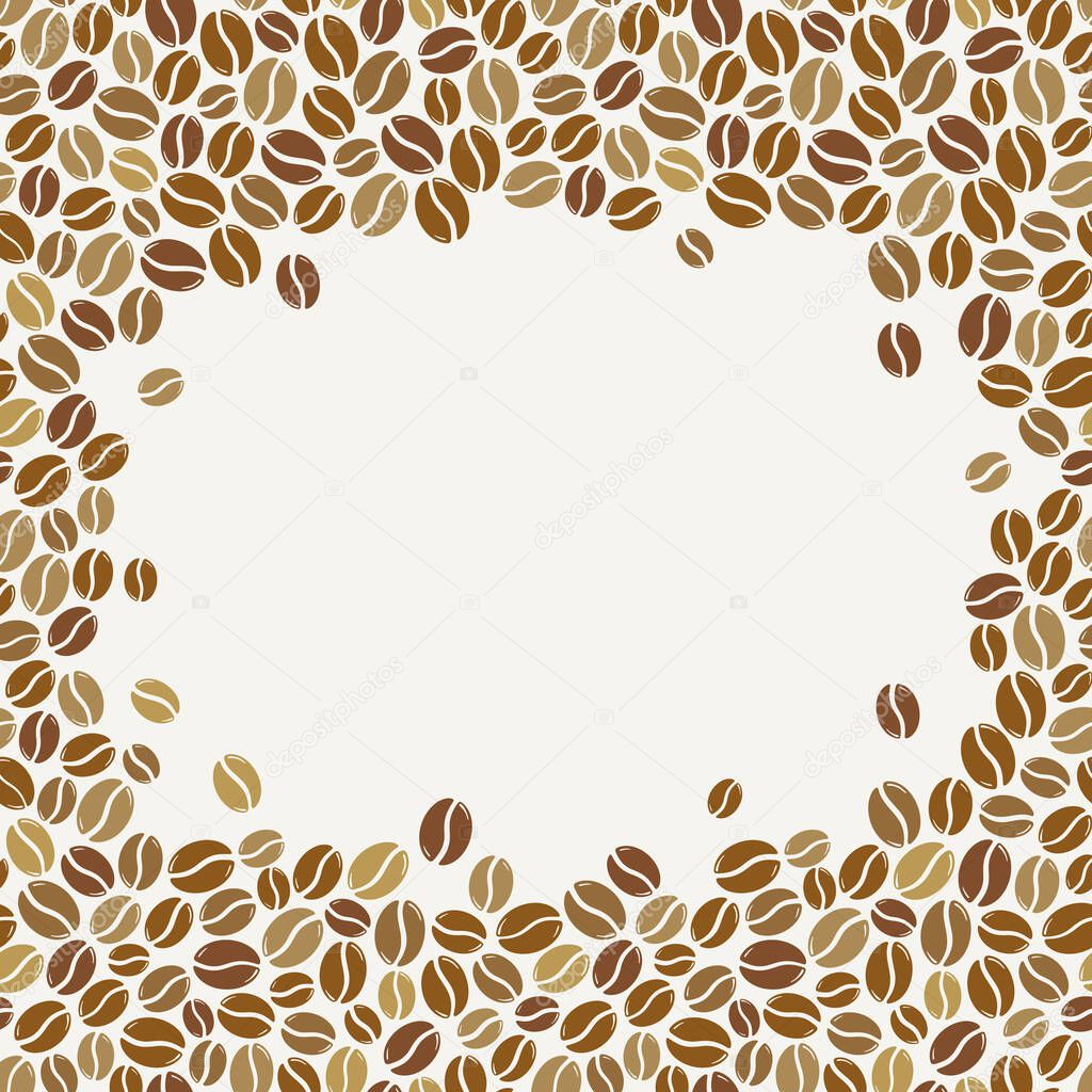 Roasted coffee beans blank light square frame. Graphic menu template vector illustration.