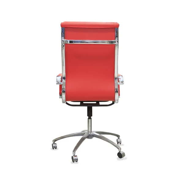 Rückenansicht eines modernen Bürostuhls aus rotem Leder. isoliert — Stockfoto