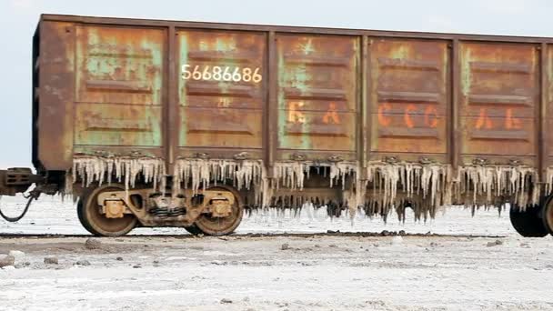 Nijni Baskunchak Fédération Russie Août 2015 Vieux Wagons Rouillés Avec — Video