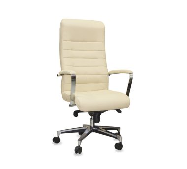 Bej deriden modern ofis koltuğu. İzole edilmiş