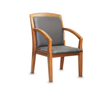 Ahşap ofis koltuğu siyah deri. İzole